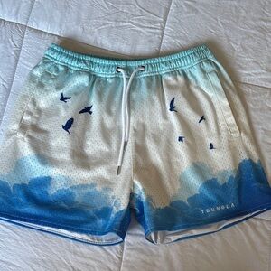 YoungLA Sky Blue and White Bird Print Shorts